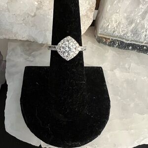 Moissanite Halo Sterling Silver adjustable Ring